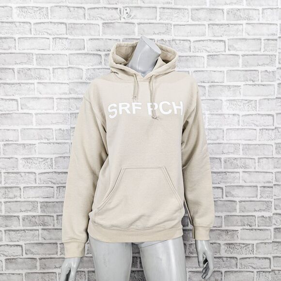Heidi Merrick SRF PCH print Hoodie fleece sweatshirt in sand beige sz Small - Picture 3 of 7